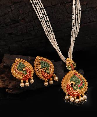 Multicolor Gold Plated Stone Studded  Necklace Set 2