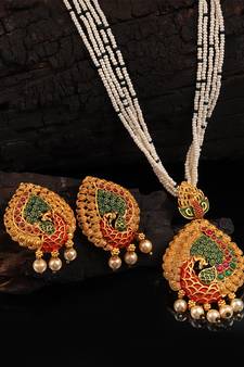 Multicolor Gold plated Stone Studded  Necklace Set