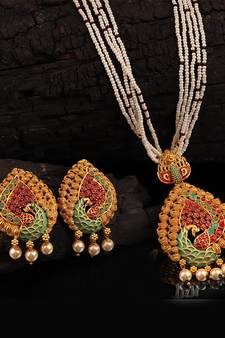 Multicolor Gold plated Stone Studded  Necklace Set