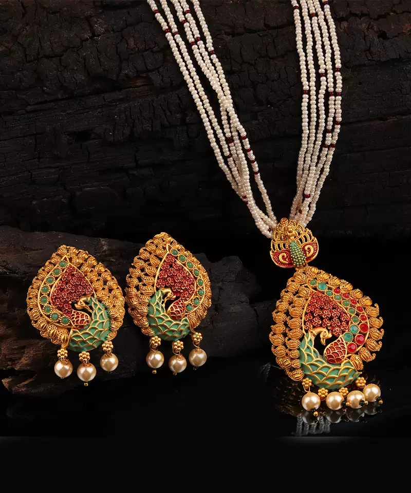Multicolor Gold plated Stone Studded  Necklace Set