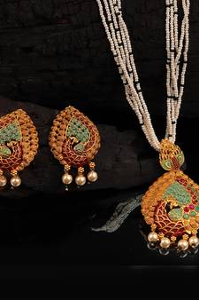 Multicolor Gold plated Stone Studded  Necklace Set