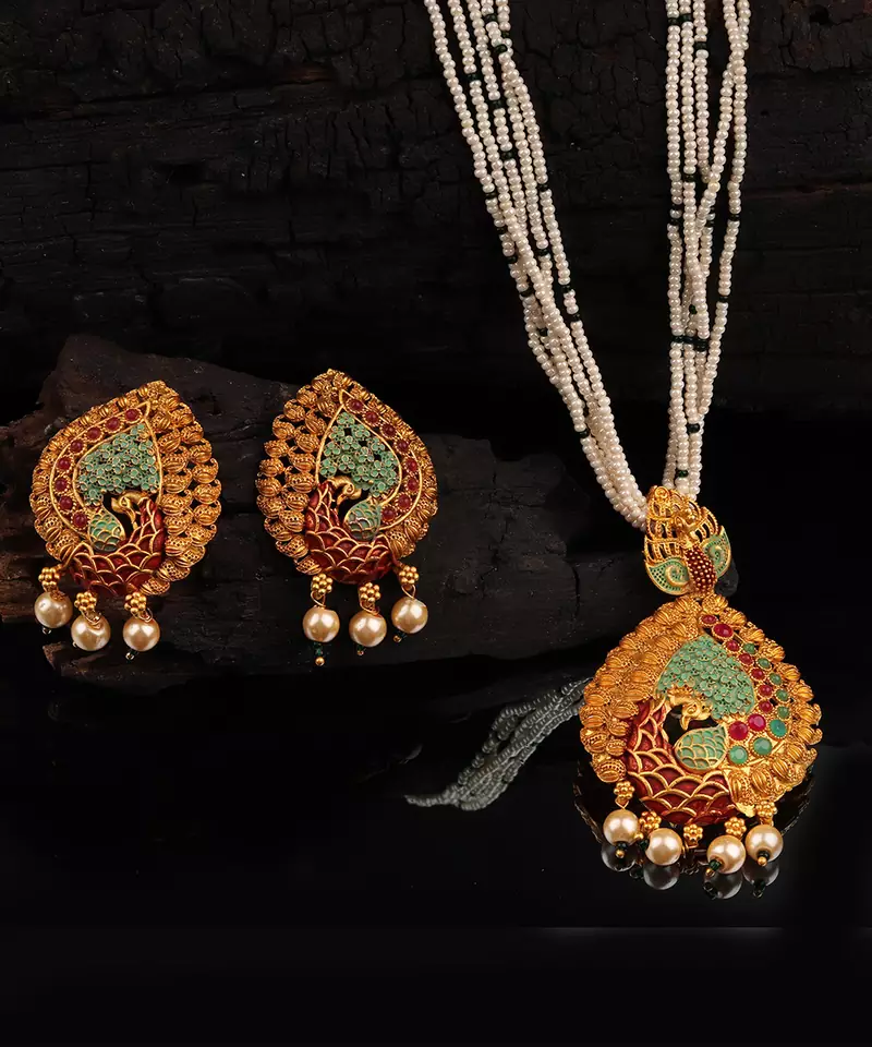 Multicolor Gold plated Stone Studded  Necklace Set