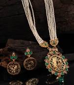 Gold plated Green  Stone Studded  Necklace Set