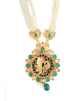 Gold plated Green  Stone Studded  Necklace Set 3