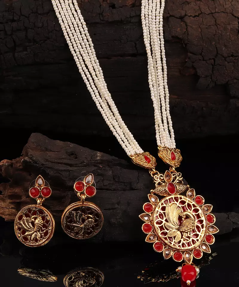 Gold plated Stone Studded  Necklace Set