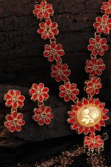 Red Gold plated Stone Studded  Necklace Set
