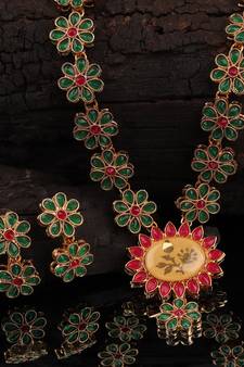 Multicolor Gold plated Stone Studded  Necklace Set