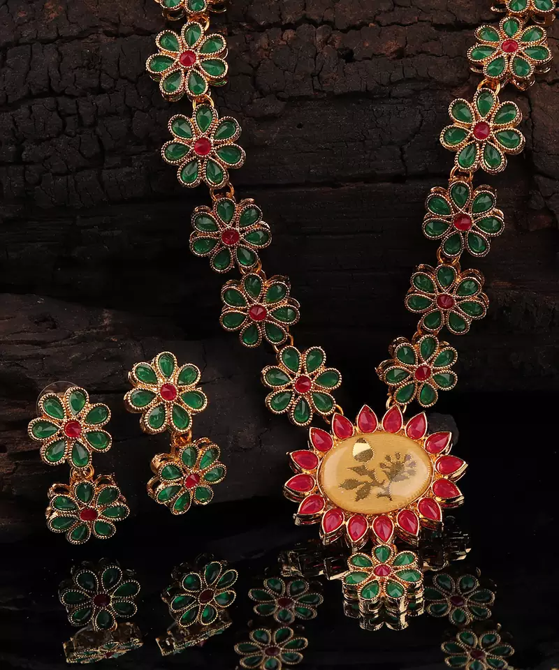 Multicolor Gold plated Stone Studded  Necklace Set
