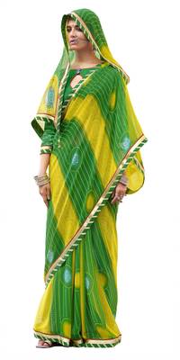 Green printed pure georgette saree with blouse 1