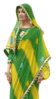 Green printed pure georgette saree with blouse 2