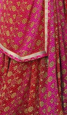 Pink printed pure georgette saree with blouse 3