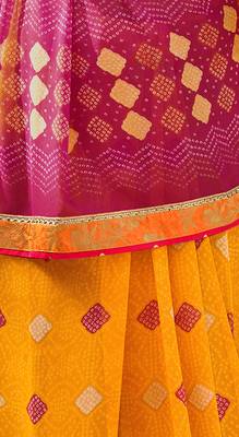 Yellow printed pure georgette saree with blouse 3