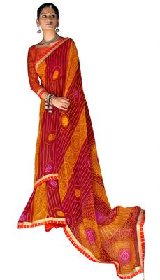Maroon printed pure georgette saree with blouse 1