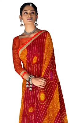 Maroon printed pure georgette saree with blouse 2