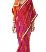 Pink printed pure georgette saree with blouse