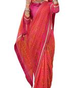 Pink printed pure georgette saree with blouse