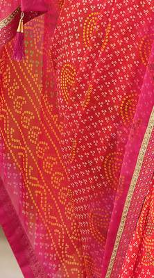 Pink printed pure georgette saree with blouse 3