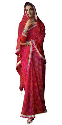 Pink printed pure georgette saree with blouse 1