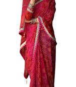 Pink printed pure georgette saree with blouse