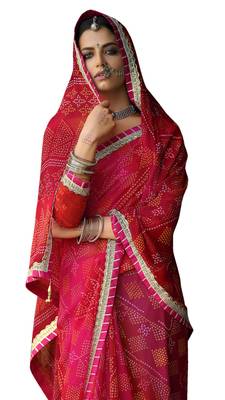 Pink printed pure georgette saree with blouse 2