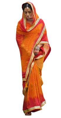 Orange printed pure georgette saree with blouse 1