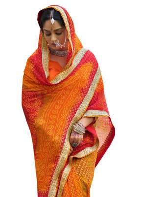 Orange printed pure georgette saree with blouse 2