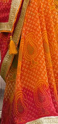 Orange printed pure georgette saree with blouse 3