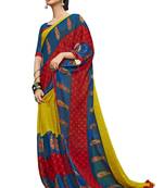 Yellow printed georgette saree with blouse