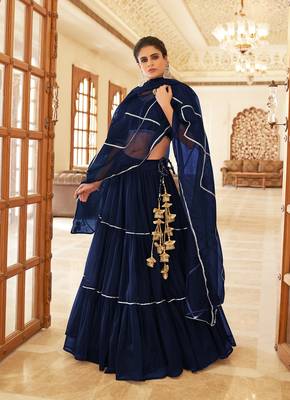 Navy-blue embroidered net semi stitched lehenga 2