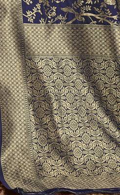 Navy blue woven pure silk saree with blouse 2