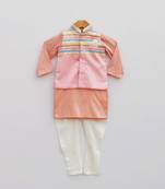 Baby Pink Embroidery Jacket with Peach Kurta and Pant
