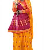 Yellow printed pure georgette saree with blouse