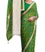 Green printed pure georgette saree with blouse