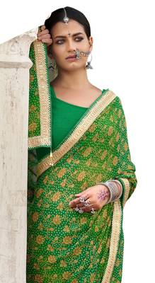 Green printed pure georgette saree with blouse 2
