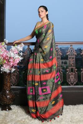 Black woven khadi saree with blouse 1