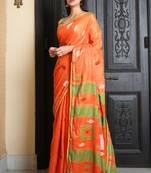Orange woven khadi saree with blouse