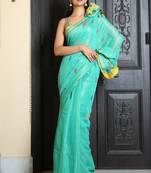 Sea green woven khadi saree with blouse