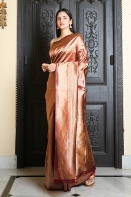 Maroon woven silk blend saree with blouse 1