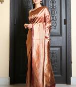 Maroon woven silk blend saree with blouse