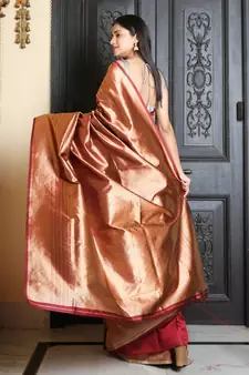 Maroon woven silk blend saree with blouse