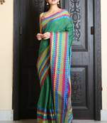 Green woven cotton saree with blouse