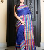 Blue woven cotton saree with blouse