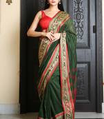 Green woven blended cotton saree with blouse