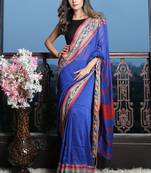 Royal blue woven blended cotton saree with blouse