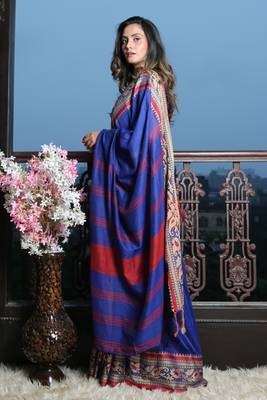 Royal blue woven blended cotton saree with blouse 3