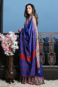 Royal blue woven blended cotton saree with blouse