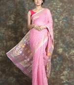 Baby Pink Jamdani Saree With All Over Golden Butta Without Blouse