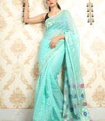 Sea Green Jamdani Saree With All Over Golden Butta Without Blouse