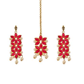 Red cubic zirconia maang-tikka 1