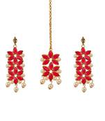 Red cubic zirconia maang-tikka